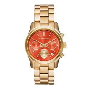 Michael Kors Runway Chronograph Orange Dial Gold Steep Strap Watch For Women - MK6162 Buy Now By Michael Kors