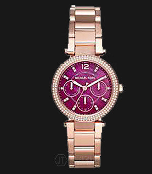 Michael Kors Mini Parker Multi-Function Plum Mother of Pearl Dial Rose Gold Steel Strap Watch For Women - MK6403 Buy Now By Michael Kors