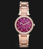 Michael Kors Mini Parker Multi-Function Plum Mother of Pearl Dial Rose Gold Steel Strap Watch For Women - MK6403 Buy Now By Michael Kors