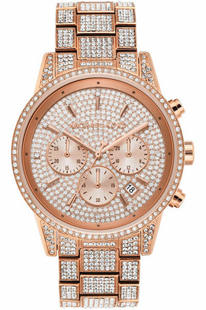 Michael Kors Ritz Three-Hand Glitz Rose Gold Dial Rose Gold Steel Strap Watch for Women - MK6748 Buy Now By Michael Kors