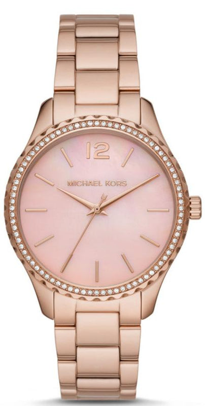 Michael Kors Layton Three Hand Pink Dial Rose Gold Steel Strap Watch For Women - MK6848 Buy Now By Michael Kors