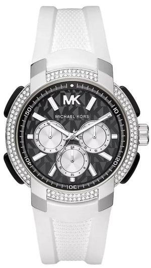 Michael Kors Sidney Multifunction Black Dial White Silicone Strap Watch For Women - MK6947 Buy Now By Michael Kors