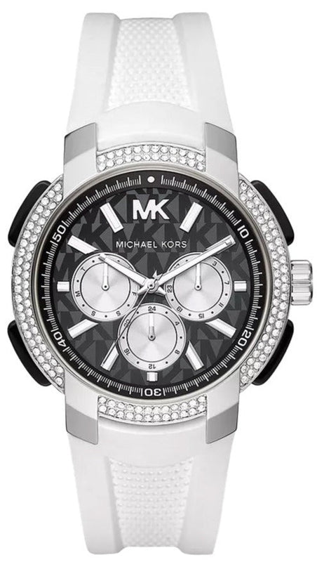 Michael Kors Sidney Multifunction Black Dial White Silicone Strap Watch For Women - MK6947 Buy Now By Michael Kors