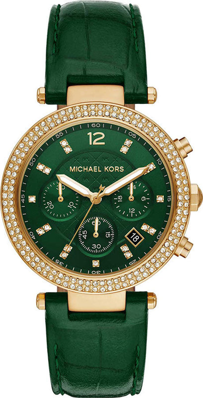 Michael Kors Parker Chronograph Green Dial Green Leather Strap Watch For Women - MK6985 Buy Now By Michael Kors