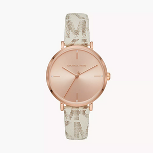 Michael Kors Jayne Three Hand Rose Gold Dial White Leather Strap Watch For Women - MK7128 Buy Now By Michael Kors