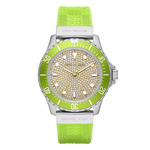 Michael Kors Everest Three Hand Crystals Silver Dial Green Silicone Strap Watch For Women - MK7360 Buy Now By Michael Kors