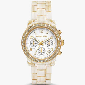 Michael Kors Runway Pavé Chronograph White Dial White Acetate Strap Watch for Women - MK7476 Buy Now By Michael Kors
