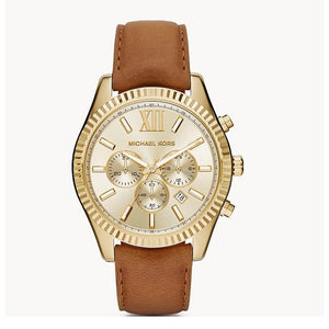 Michael Kors Lexington Chronograph Gold Dial Brown Leather Strap Watch For Men - MK8447 Buy Now By Michael Kors