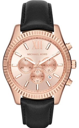 Michael Kors Lexington Chronograph Rose Gold Dial Black Leather Strap Watch For Men - MK8516 Buy Now By Michael Kors