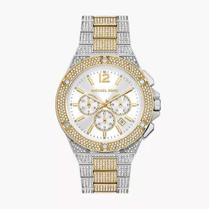 Michael Kors Lennox Pave Crystals Chronograph White Dial Two Tone Steel Strap Watch for Men - MK9150 Buy Now By Michael Kors
