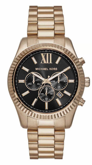 Michael Kors Lexington Chronograph Black Dial Gold Steel Strap Watch for Men - MK9155 Buy Now By Michael Kors