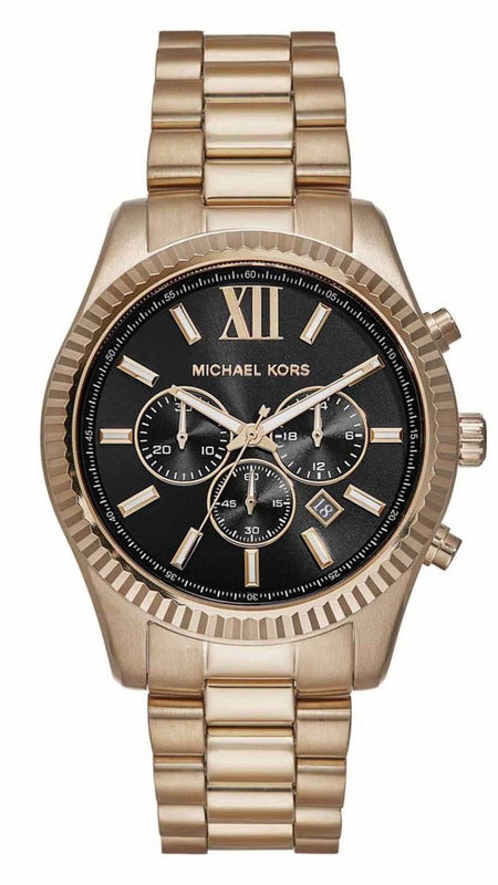 Michael Kors Lexington Chronograph Black Dial Gold Steel Strap Watch for Men - MK9155 Buy Now By Michael Kors