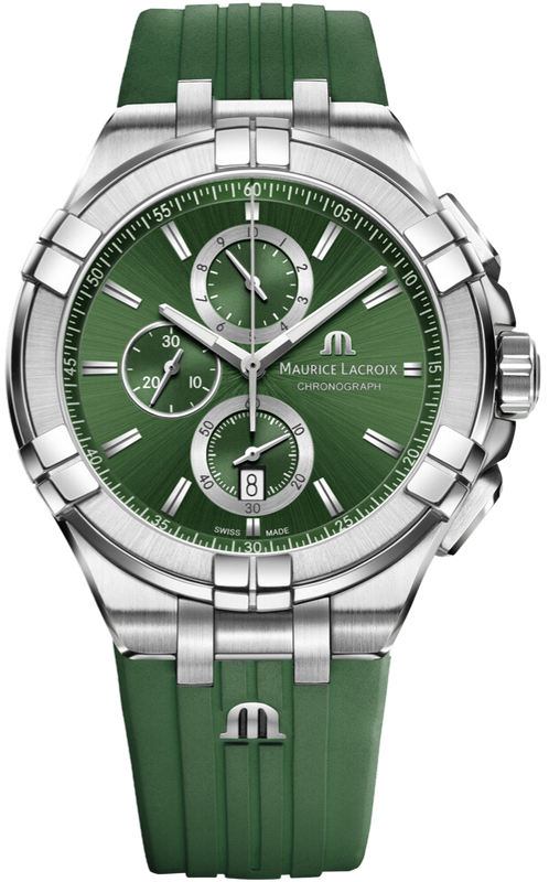 Maurice Lacroix Aikon Chronograph Green Dial Green Rubber Strap Watch for Men - AI1018-SS000-630-5 Buy Now By Maurice Lacroix