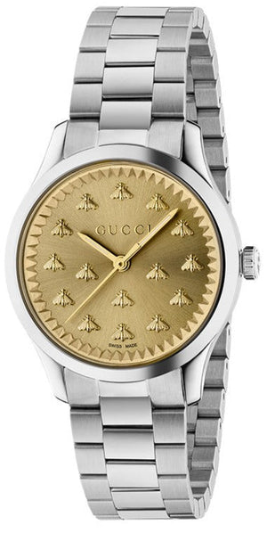 Gucci G Timeless Quartz Gold Dial Silver Steel Strap Watch for Women - YA1265035 Buy Now By Gucci