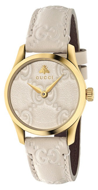 Gucci G Timeless Quartz White Dial White Leather Strap Watch For Women - YA126580A Buy Now By Gucci