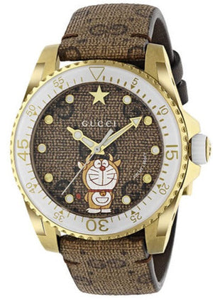 Gucci Dive Doraemon Brown Dial Brown Leather Strap Watch For Men - YA136334 Buy Now By Gucci