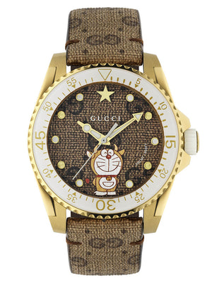 Gucci Dive Doraemon Brown Dial Brown Leather Strap Watch For Men - YA136334 Buy Now By Gucci