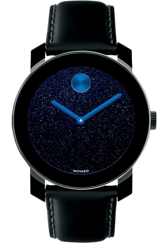 Movado Bold Metallic Blue Dial Black Leather Strap Watch for Men - 3600137 Buy Now By Movado
