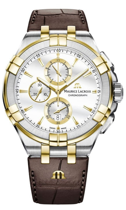 Maurice Lacroix Aikon Chronograph White Dial Brown Leather Strap Watch For Men - AI1018-PVY11-132-1 Buy Now By Maurice Lacroix