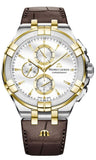 Maurice Lacroix Aikon Chronograph White Dial Brown Leather Strap Watch For Men - AI1018-PVY11-132-1