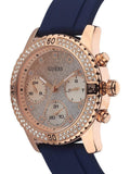 Guess Confetti Diamonds Gold Dial Blue Rubber Strap Watch For Women - W1098L6 Buy Now By Guess