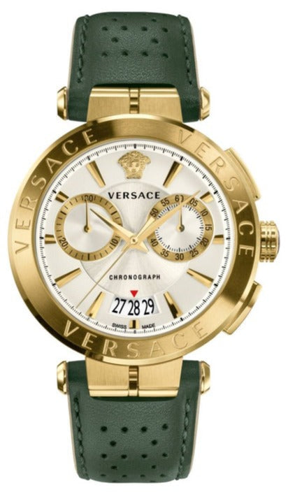 Versace Aion Chronograph White Dial Green Leather Strap Watch for Men - VBR020017 Buy Now By Versace