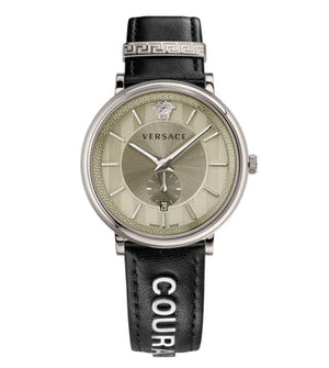 Versace V-Circle Black Manifesto Courage Quartz Silver Dial Black Leather Strap Watch for Men - VBQ080017 Buy Now By Versace