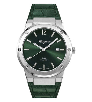 Salvatore Ferragamo F-80 Classic Green Dial Green Leather Strap Watch for Men - SFDT00119 Buy Now By Salvatore Ferragamo