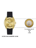 Guess G Twist Gold Dial Black Leather Strap Watch for Women - W0911L3