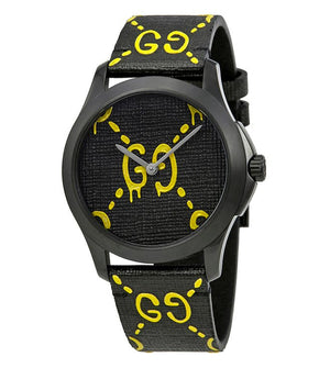 Gucci G Timeless Ghost Black Dial Black Leather Strap Watch For Men - YA1264019 Buy Now By Gucci