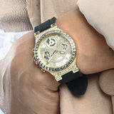 Guess Moonlight Crystals Silver Dial Black Silicone Strap Watch For Women - GW0257L1 Buy Now By Guess