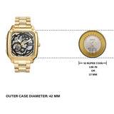 Fossil Inscription Automatic Skeleton Black Dial Gold Steel Strap Watch for Men - BQ2573 Buy Now By Fossil