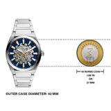 Fossil Everett Automatic Skeleton Blue Dial Silver Steel Strap Watch for Men - ME3220 Buy Now By Fossil