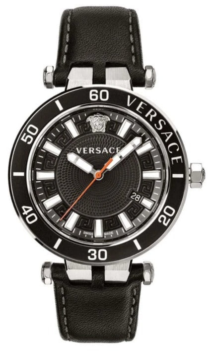 Versace Greca Sport Quartz Black Dial Black Leather Strap Watch For Men - VEZ300221 Buy Now By Versace