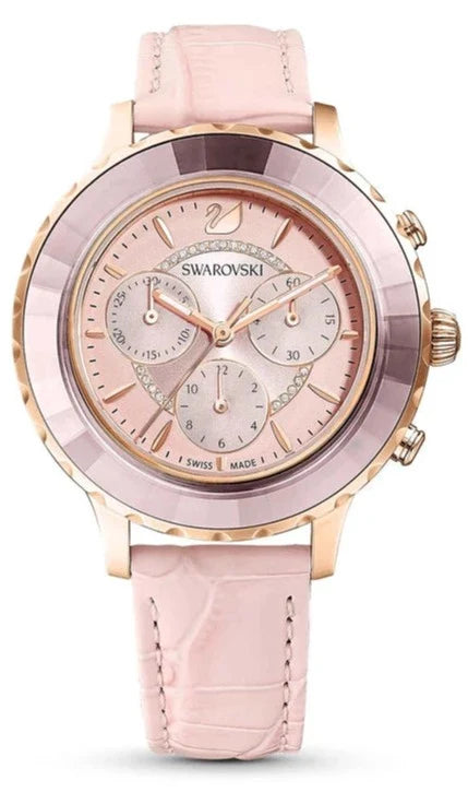 Swarovski Octea Lux Chrono Pink Dial Pink Leather Strap Watch for Women - 5452501 Buy Now By Swarovski