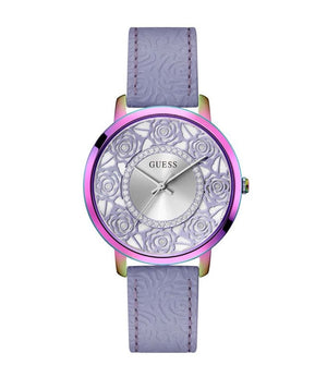 Guess Dahlia Analog Silver Dial Purple Leather Strap Watch For Women - GW0529L4 Buy Now By Guess