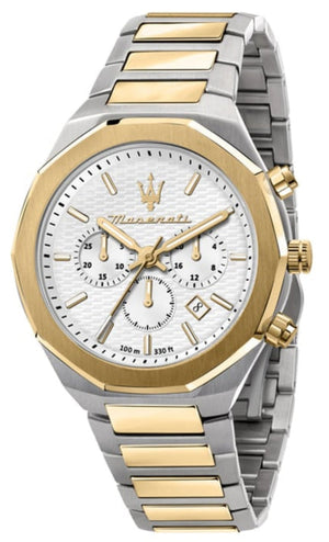 Maserati Stile Chronograph White Dial Two Tone Steel Strap Watch For Men - R8873642009 Buy Now By Maserati