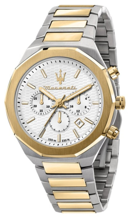 Maserati Stile Chronograph White Dial Two Tone Steel Strap Watch For Men - R8873642009 Buy Now By Maserati