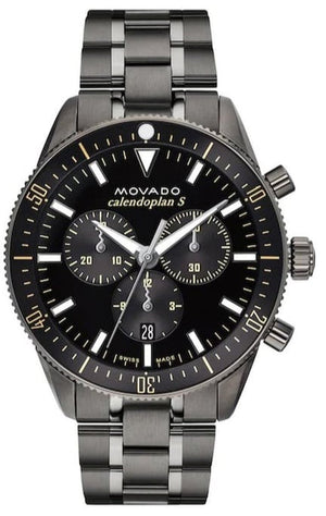 Movado Heritage Calendoplan Chronograph Black Dial Black Steel Strap Watch For Men - 3650125 Buy Now By Movado