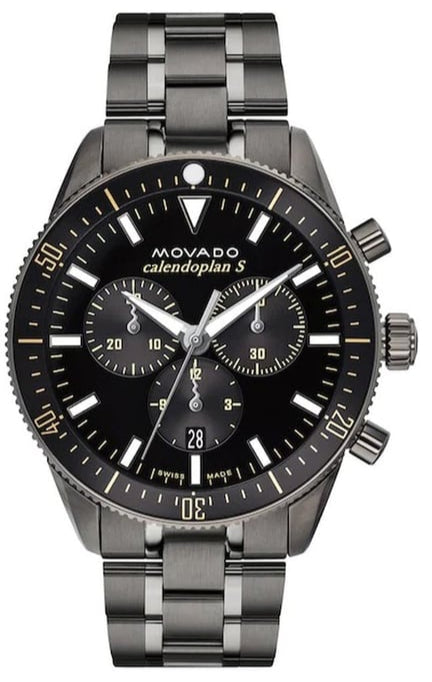 Movado Heritage Calendoplan Chronograph Black Dial Black Steel Strap Watch For Men - 3650125 Buy Now By Movado