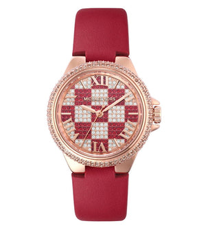 Michael Kors Camille Three Hand Crystals Rose Gold Dial Red Leather Strap Watch For Women - MK4701 Buy Now By Michael Kors