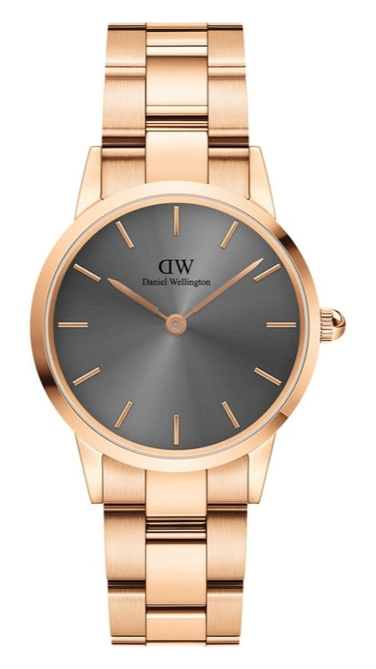 Daniel Wellington Iconic Link Grey Dial Rose Gold Steel Strap Watch For Women - DW00100336 Buy Now By Daniel Wellington