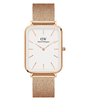 Daniel Wellington Quadro Pressed Melrose White Dial Rose Gold Mesh Strap Watch For Women - DW00100465 Buy Now By Daniel Wellington