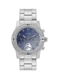 Guess Confetti Diamonds Blue Dial Silver Steel Strap Watch for Women - W0774L6 Buy Now By Guess