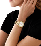 Michael Kors Sage Three-Hand Mother of Pearl White Dial Gold Steel Strap Watch for Women - MK4805 Buy Now By Michael Kors
