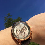 Guess Horizon Quartz Champagne Dial Brown Leather Strap Watch For Women - W0380G4 Buy Now By Guess