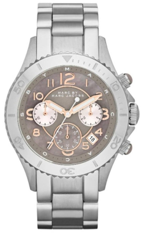 Marc Jacobs Rock Chronograph Mother of Pearl Grey Dial Silver Steel Strap Watch for Women - MBM3250 Buy Now By Marc Jacobs