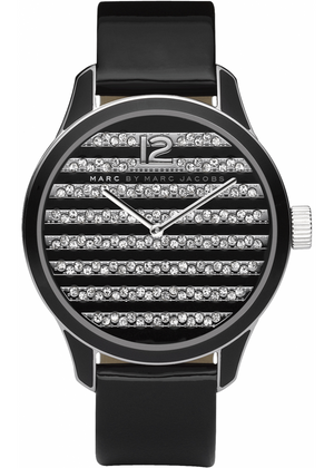 Marc Jacobs Lidia Stripe Glitz Black Dial Black Leather Strap Watch for Women - MBM1166 Buy Now By Marc Jacobs