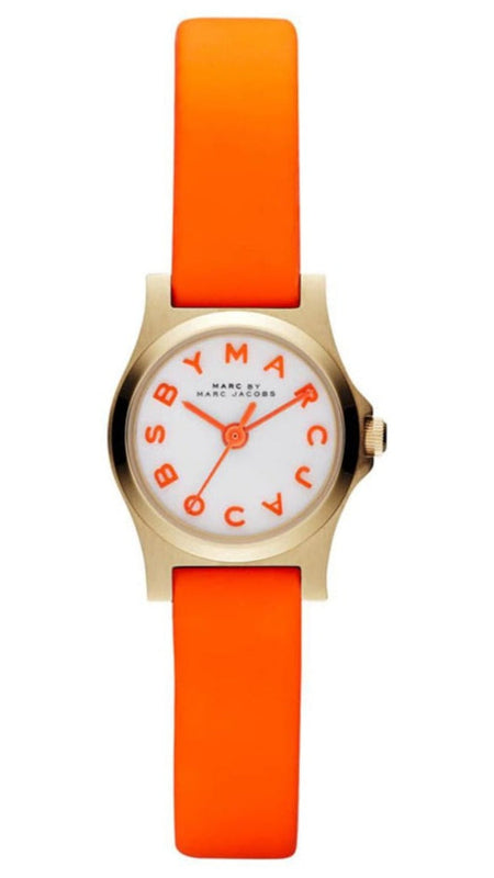 Marc Jacobs Henry Dinky White Dial Orange Leather Strap Watch for Women - MBM1236 Buy Now By Marc Jacobs