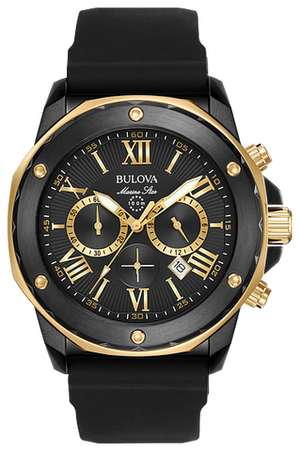 Bulova Marine Star Chronograph Black Dial Black Rubber Strap Watch for Men - 98B278 Buy Now By Bulova
